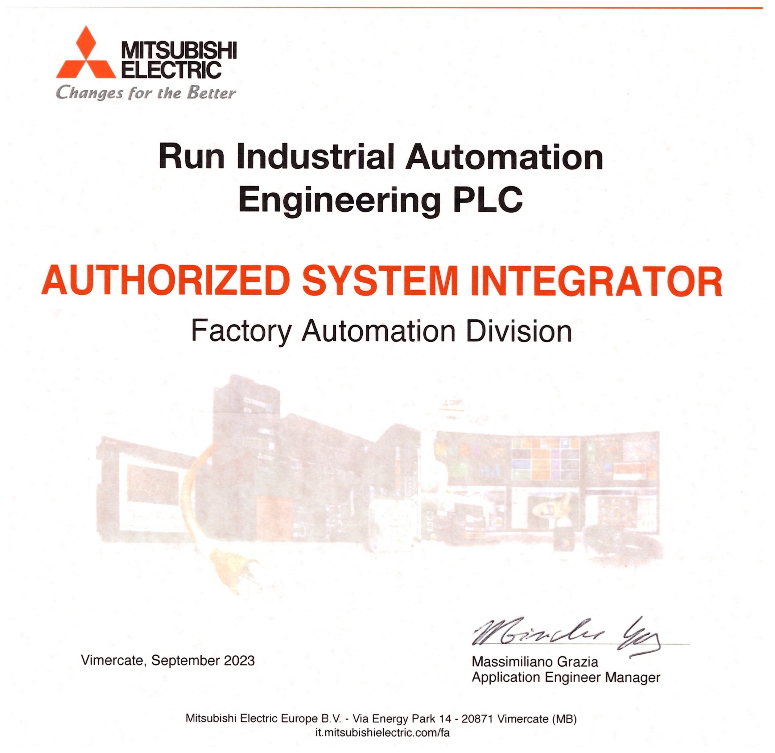 MITSUBISHI AUTHORIZATION Certification For Run Industrial Automation Engineering PLC